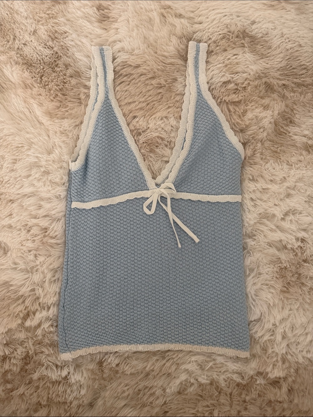 Forever 21 Light Blue Knit Tank with White Trim